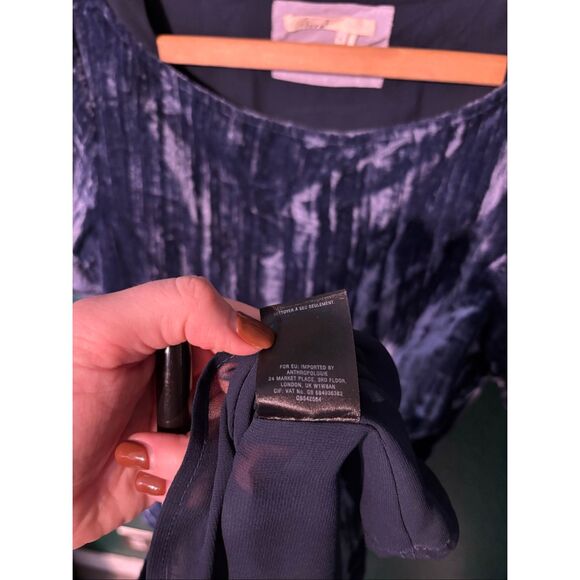 Anthropologie Floreat Crinkled Blue Velvet Pocket oversized Shift Dress Size-Sma - Picture 5 of 7